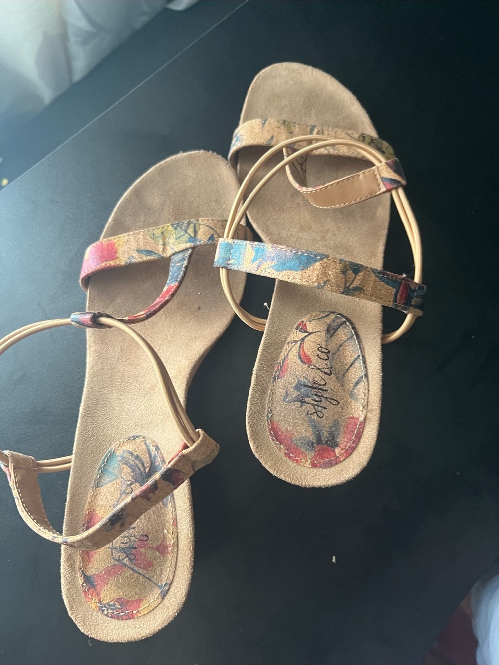 Style & Co. Cork Tan Sandals with Multicolor Floral Straps